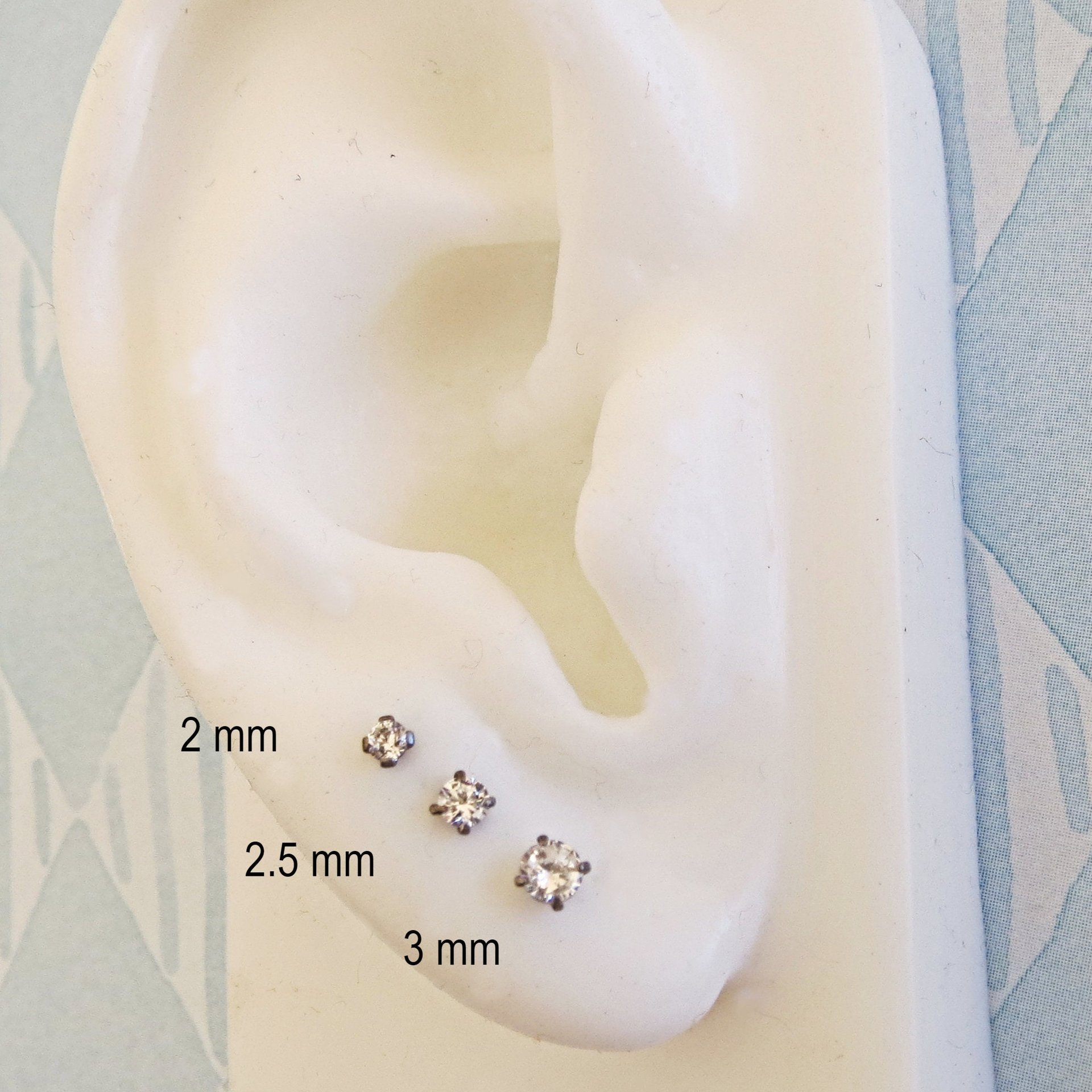 Titanium Stud Earrings, Cubic Zirconia Gemstone Earrings in 3 Sizes - 21g Cartilage Studs for Men or Women - Single Stud or Pair