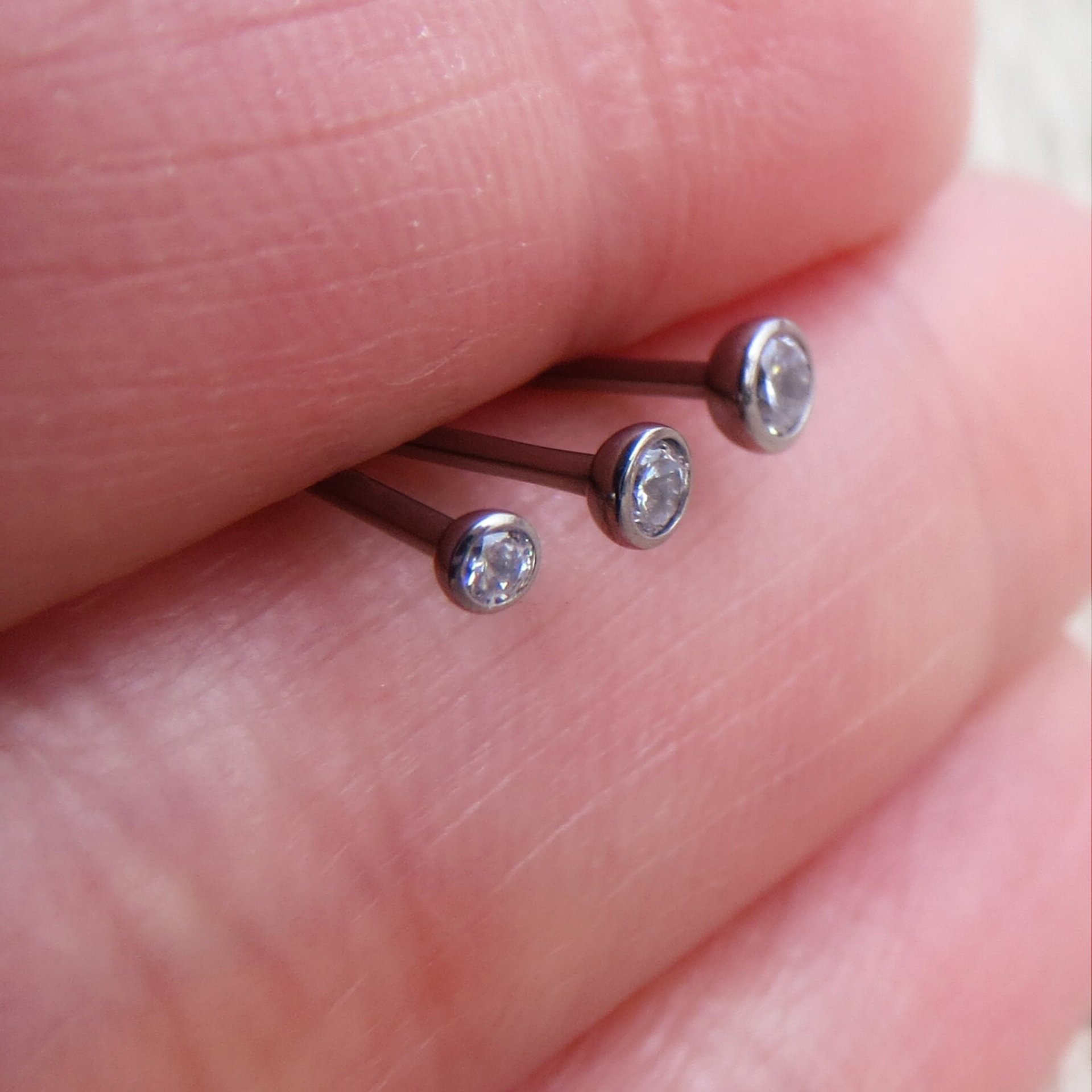 Titanium Stud Earrings, Bezel Set Cubic Zirconia Earrings, 3 Sizes - Cartilage Studs for Men or Women