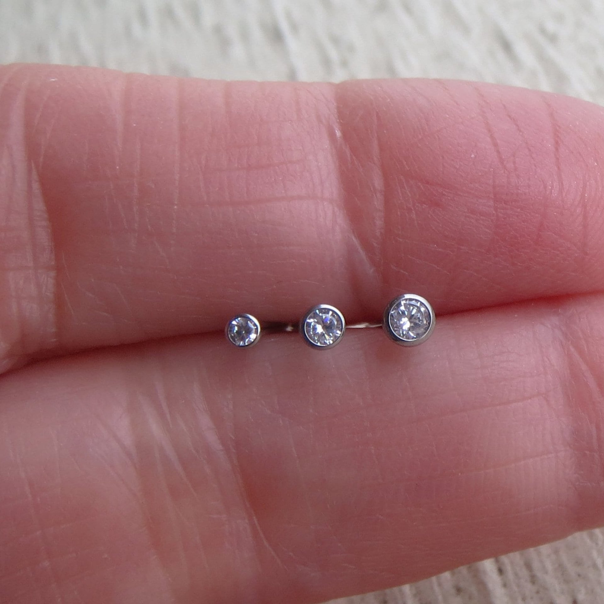 Titanium Stud Earrings, Bezel Set Cubic Zirconia Earrings, 3 Sizes - Cartilage Studs for Men or Women
