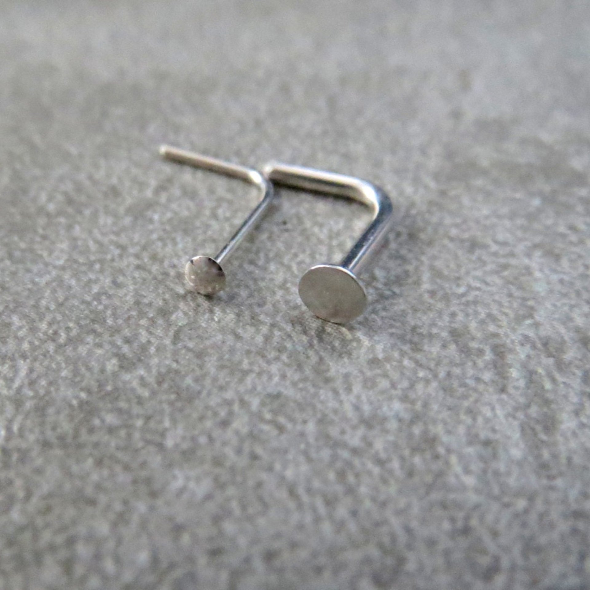 Tiny Flat Nose Stud, 925 Solid Sterling Silver Nose Ring, Hypoallergenic Nose Stud - Nose Screw, L Bend, Straight, or Fishtail - Made in USA