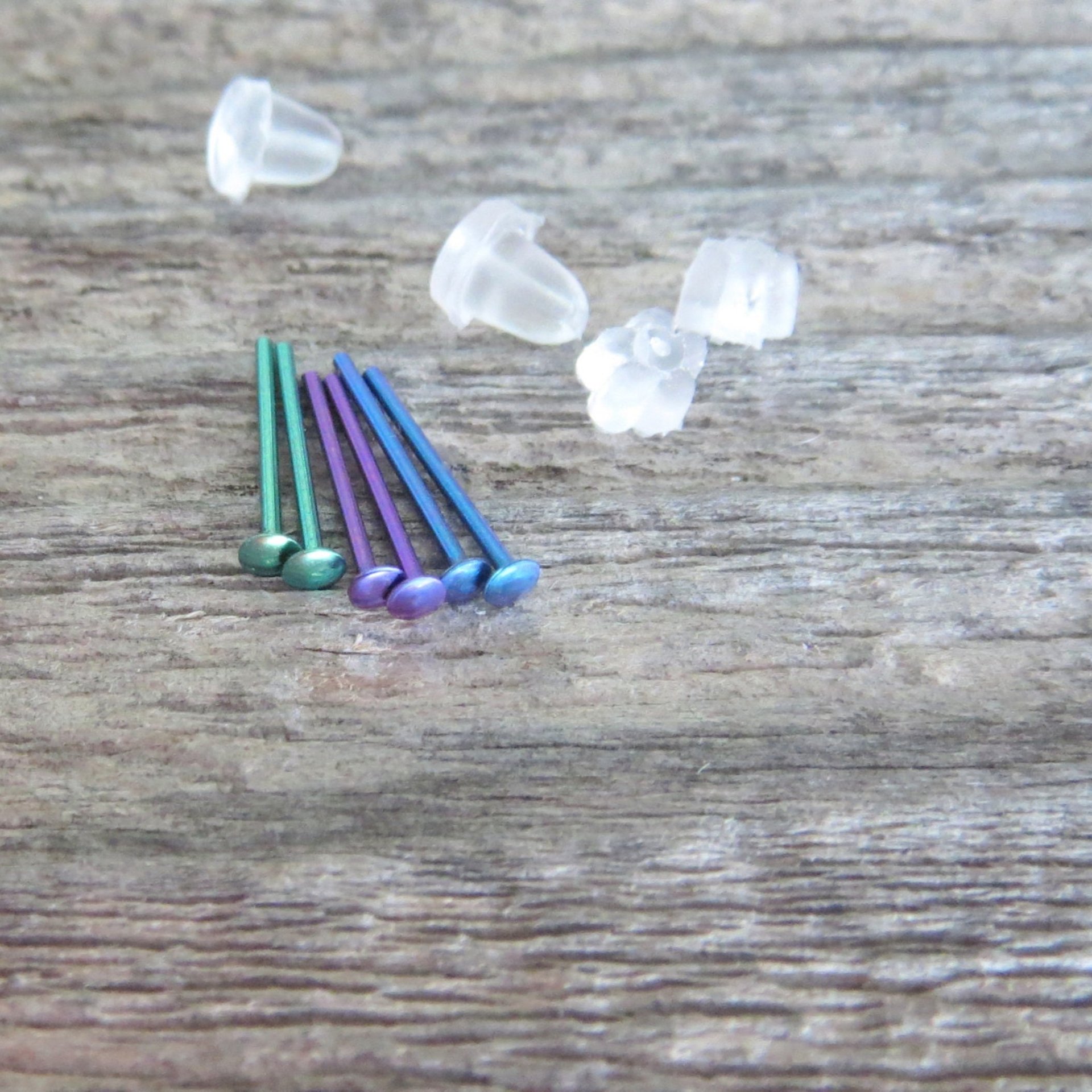 Tiny Stud Post Earrings, Niobium Relief Studs in Green, Purple, or Teal; Single or Pair, 2mm Nickel Free Studs - Lobes, Cartilage