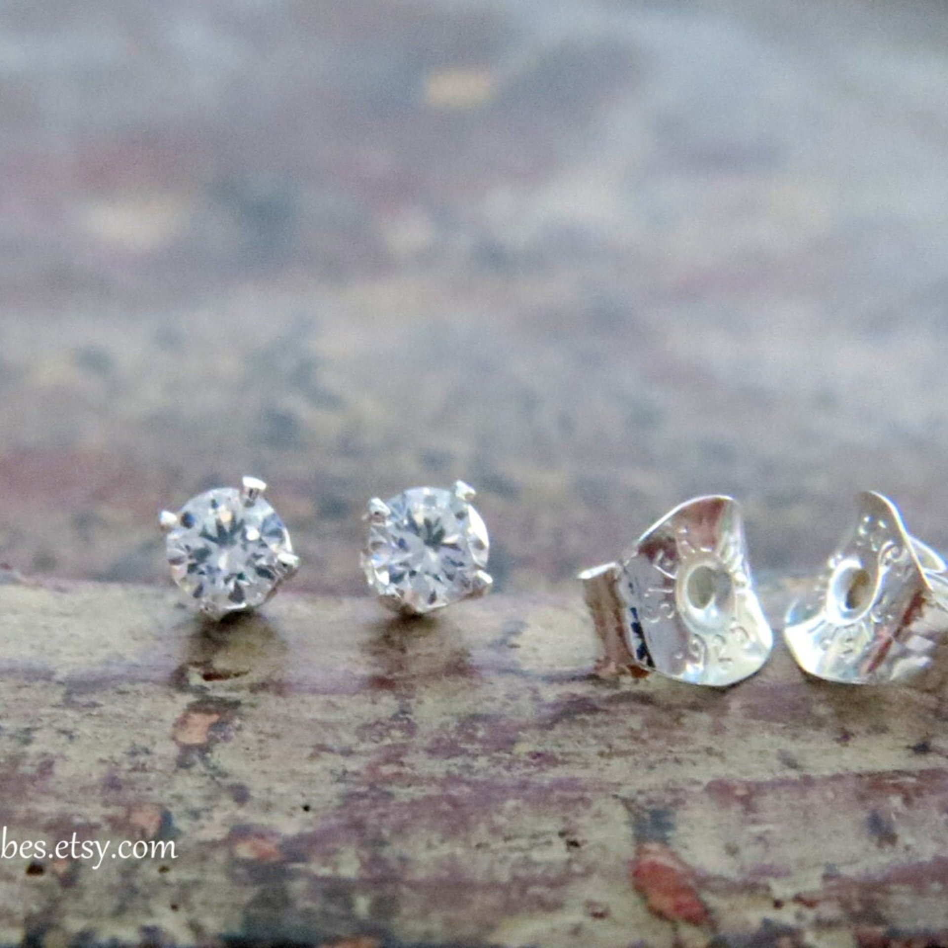 Sterling Silver CZ Earrings for Cartilage or Earlobes, Dainty Studs