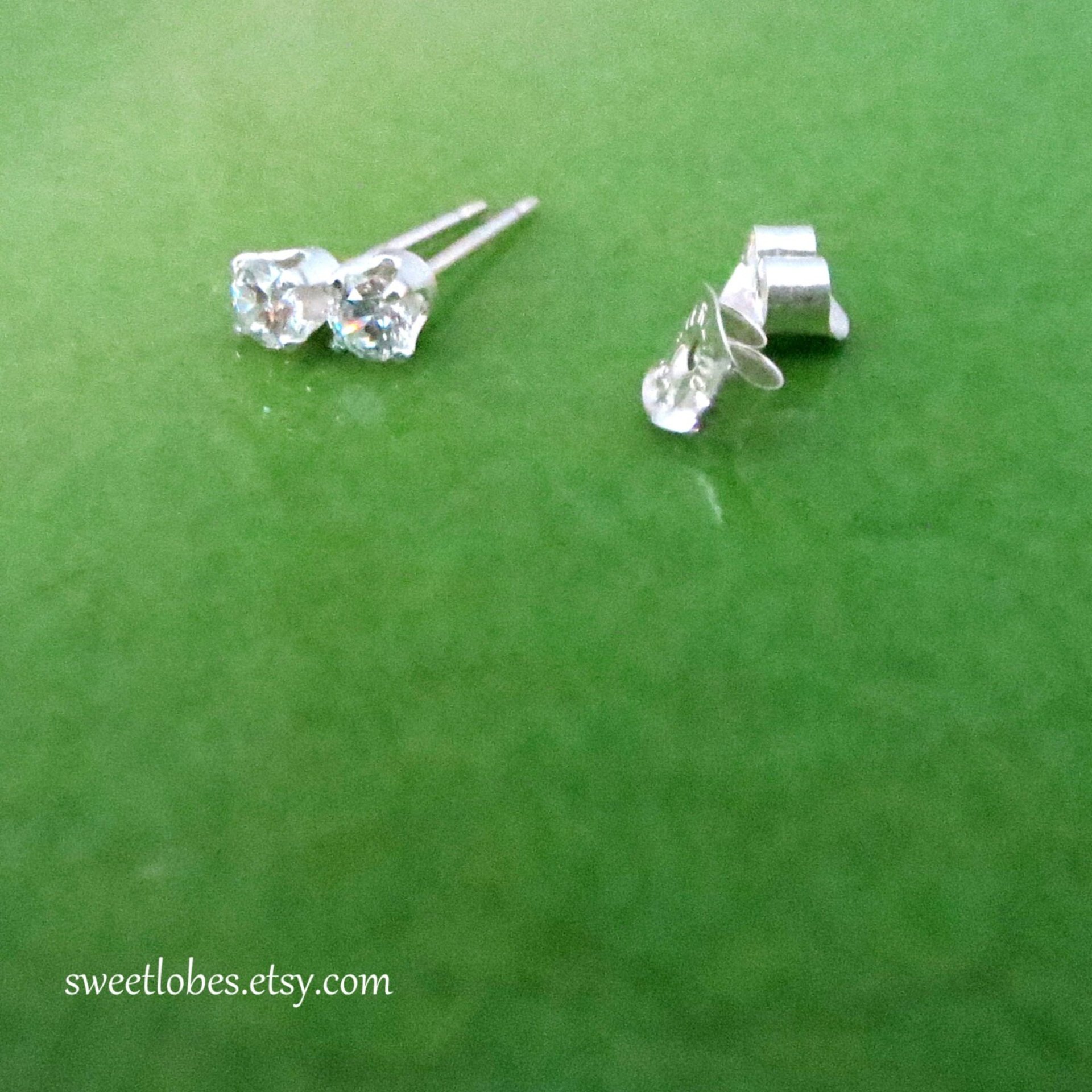 Sterling Silver CZ Earrings for Cartilage or Earlobes, Dainty Studs