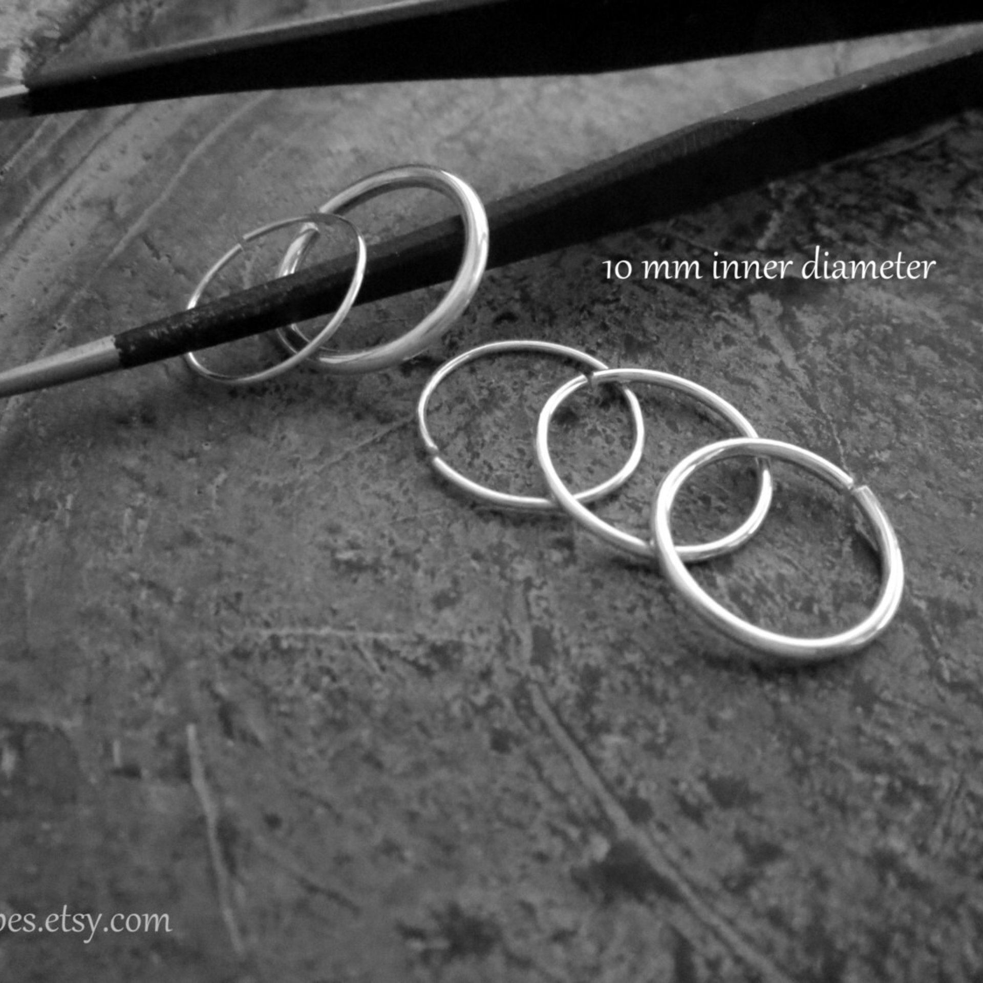 10mm 925 Solid Sterling Silver Endless Loop Ring for Earlobe, Cartilage - Choose Your Gauge (24, 22, 20, 18, or 16g); Made in the USA