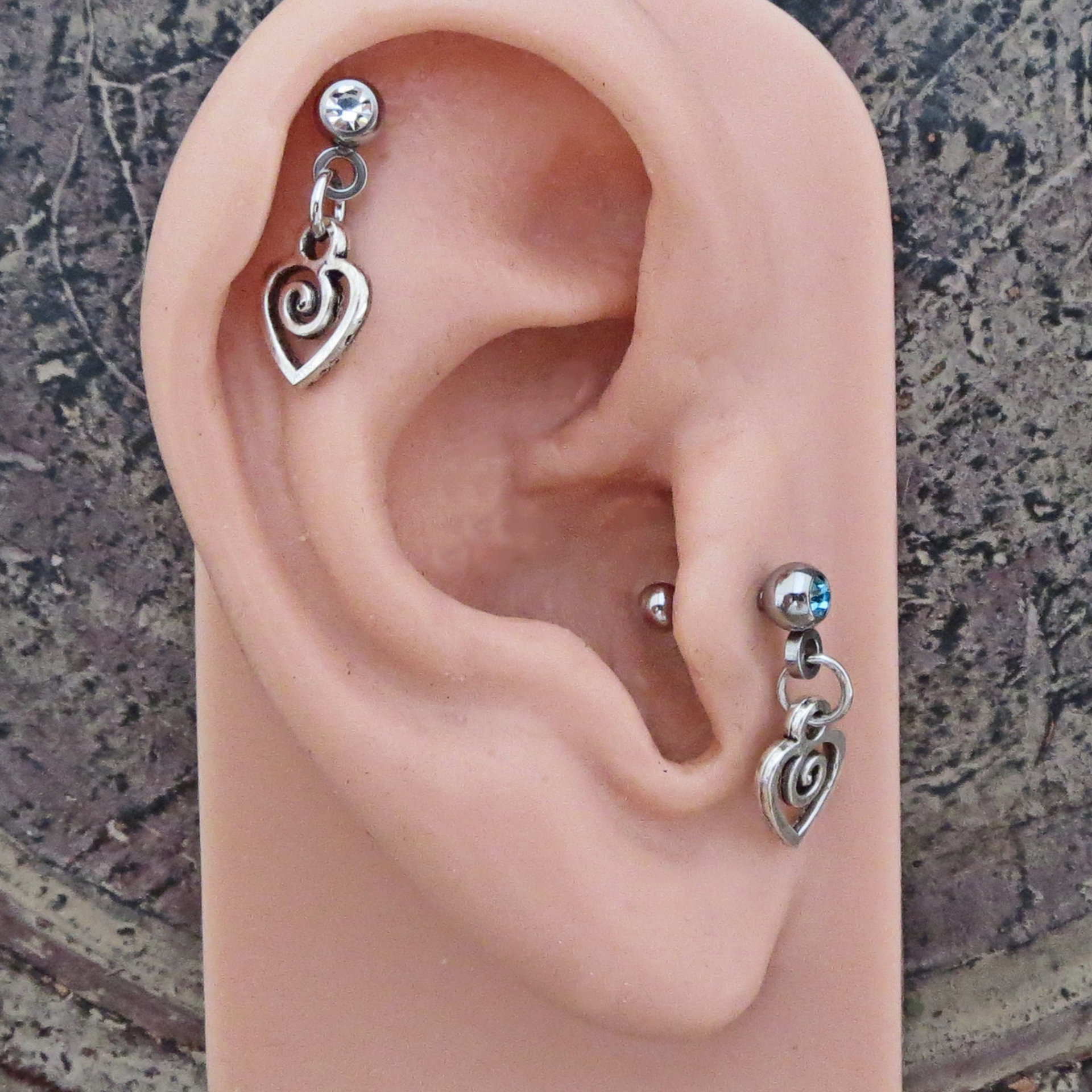 Little Heart Helix Stud 18g Piercing - Blue, Clear, or Aurora Borealis Gemstone Tragus Piercing Dangle, Heart Cartilage Earring