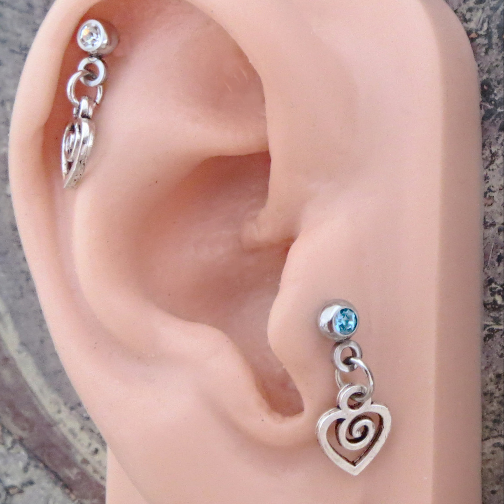 Little Heart Helix Stud 18g Piercing - Blue, Clear, or Aurora Borealis Gemstone Tragus Piercing Dangle, Heart Cartilage Earring