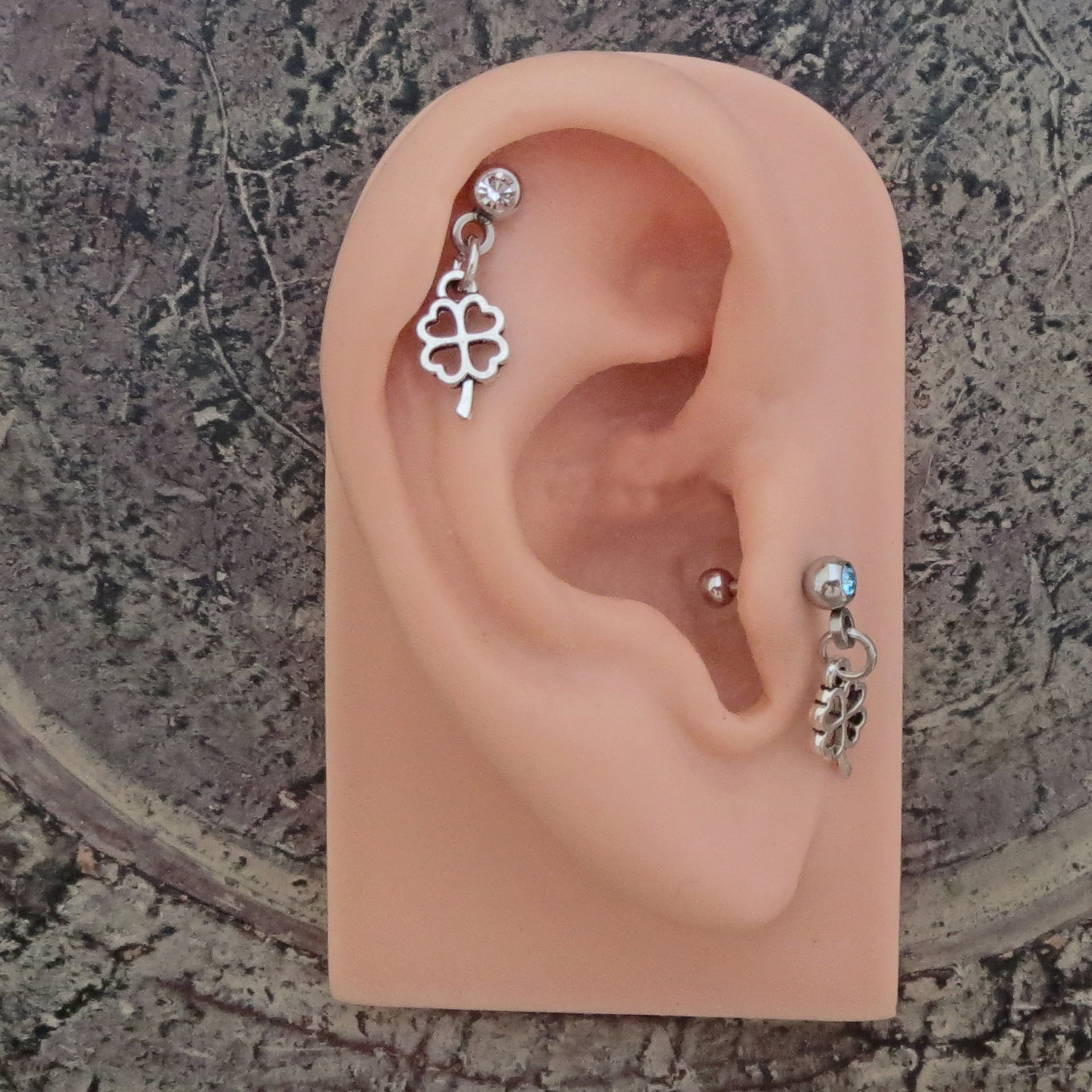 Lucky Charm Shamrock Helix Stud 18g Piercing - Choice of Gemstone Color for Tragus Piercing, 4-Leaf Clover Cartilage Earring