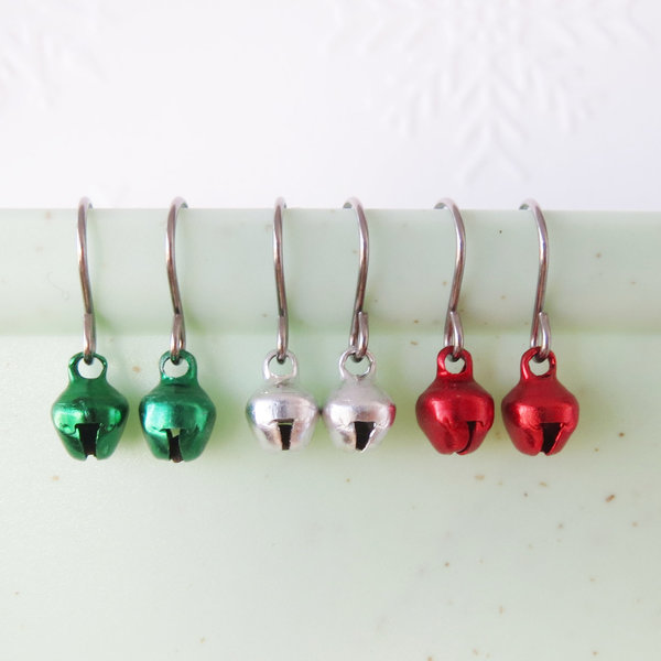 Tiny Jingle Bell Earrings on Titanium Earwires, Implant Grade Nickel Free, Dainty Christmas Earrings Great Gift For Little Girls, Adults Too