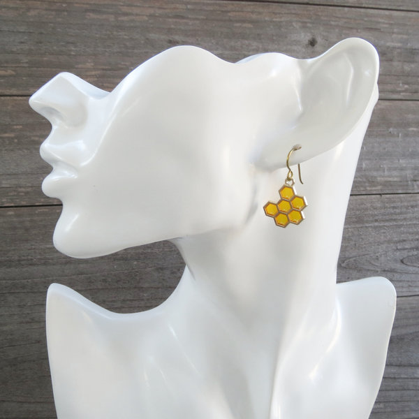 	 Honeycomb Earrings with Niobium Ear Wires, Super Hypoallergenic Bee Earrings for Sensitive Ears