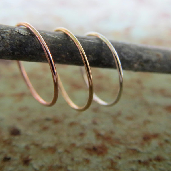 Set of THREE Skinny Hoop Nose Rings, Mix and Match: Yellow / Rose-Gold Filled, Sterling Silver - Nose, Earlobe, Helix, Tragus, Etc, 100% Made In USA