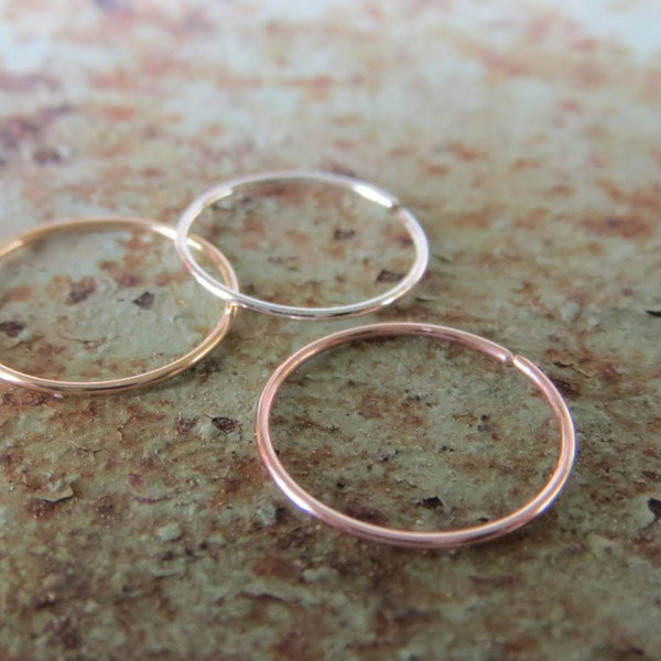 Skinny Nose Ring Hoops, Set of TWO: Yellow or Rose-Gold Filled or Sterling Silver - Helix Ring, Tragus Ring, Lip Ring, Etc, 100% Made In USA