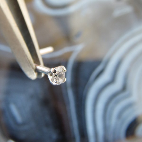 14k White Gold Nose Stud, Small Cubic Zirconia Gemstone Nose Ring - Solid White Gold, 18g or 20g L-Bend Post