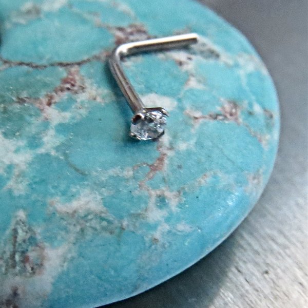 Titanium Nose Stud, Small Cubic Zirconia Gemstone Nose Ring, Nose Rings for Men or Women, 3 Sizes - Implant Grade Titanium Nose Stud