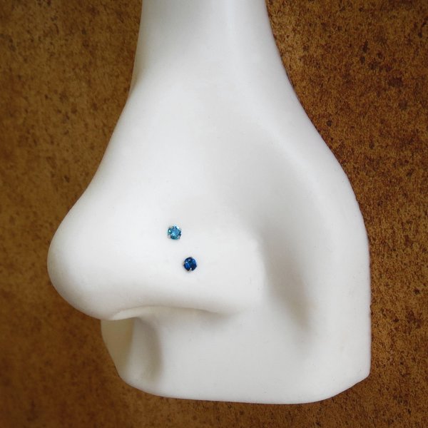Small 2mm Blue Nose Stud, 925 Sterling Silver Blue Nose Ring, Cubic Zirconia Gemstone Nose Stud with a 21g Post, L-bend or Straight