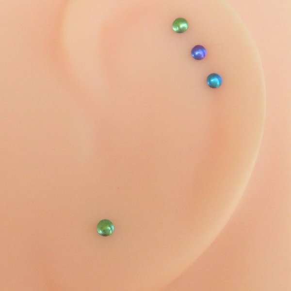 Tiny Stud Post Earrings, Niobium Relief Studs in Green, Purple, or Teal; Single or Pair, 2mm Nickel Free Studs - Lobes, Cartilage