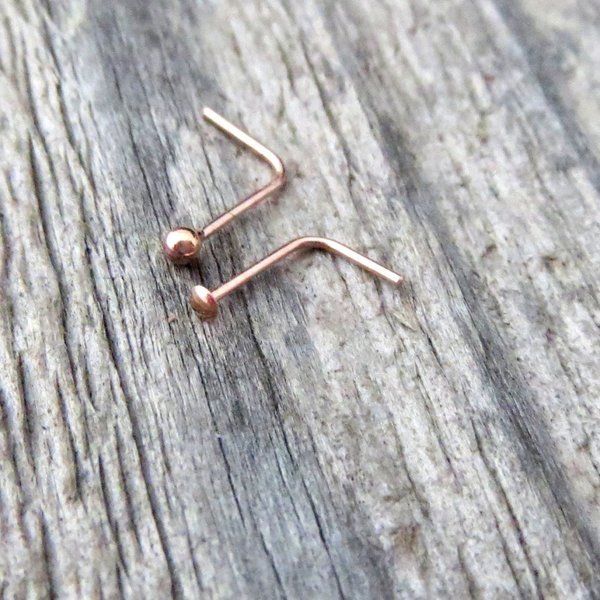 14K Rose Gold Filled SUPER TINY Flat Nose Stud - Very Thin 24g Post, Gold Filled Nose Screw, L-Bend, Straight, Fishtail Made in USA