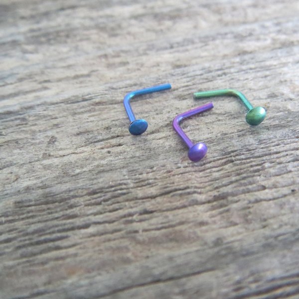 Niobium Nose Ring, Tiny Nose Stud in Green, Purple, or Blue; Nickel-Free Hypoallergenic Nose Jewelry - 100% Made in the USA