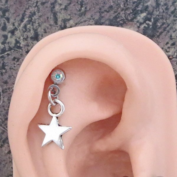 Star Helix Stud 18g Piercing - Crystal CZ Gemstone Tragus Piercing Dangle, Celestial Star Cartilage Earring