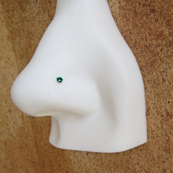 Small, 2mm Green Nose Stud, Sterling Silver Emerald Green Nose Ring, Cubic Zirconia Gemstone Nose Stud, 21g Post