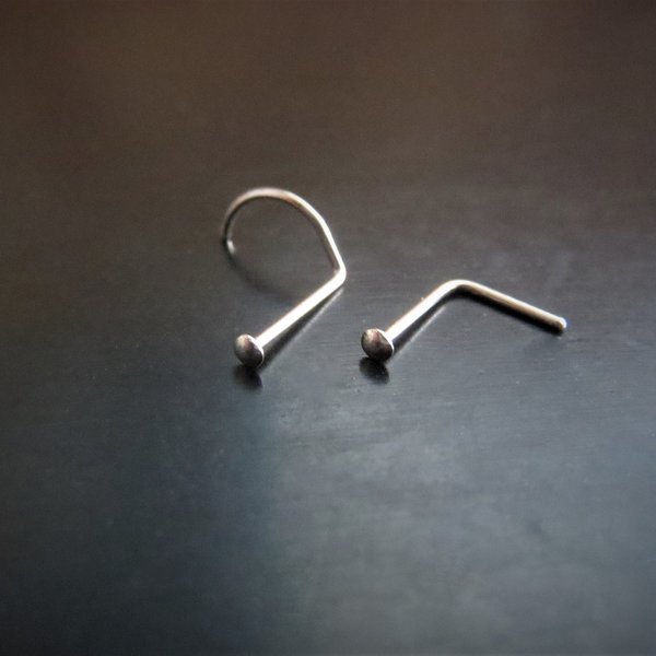 14k White Gold Nose Stud, TEENY TINY Flat Nose Ring, Screw or L Bend - Solid White Gold, Super Thin 24 Gauge Post - 100% Made in USA