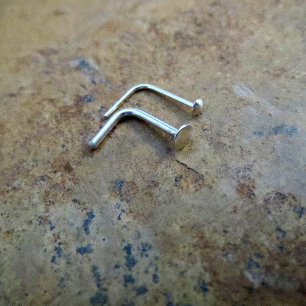 Tiny Flat Nose Stud, 925 Solid Sterling Silver Nose Ring, Hypoallergenic Nose Stud - Nose Screw, L Bend, Straight, or Fishtail - Made in USA