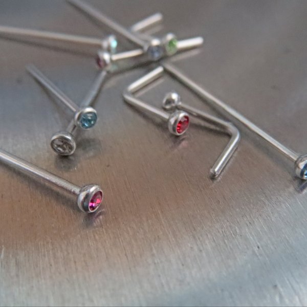 Small Gemstone Nose Stud, 316L Surgical Steel, Cubic Zirconia Nose Ring, Choice of Many Colors!