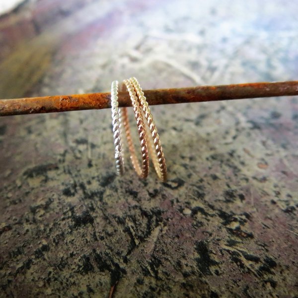 Set of TWO Twisted Hoops, 22 Gauge (Thin), Mix and Match: Sterling Silver, Yellow or Rose-Gold-Filled, Twisted Cartilage, Lobe, Nose Hoop