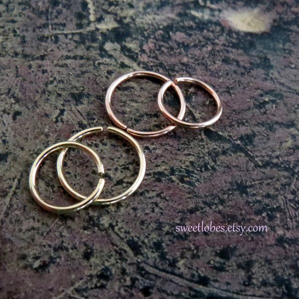 Solid Gold Nose or Cartilage Ring, 14k Rose Gold or Yellow Gold, 20 Gauge Nose Hoop, Cartilage, Tragus, Lip, Etc - 100% Made in the USA