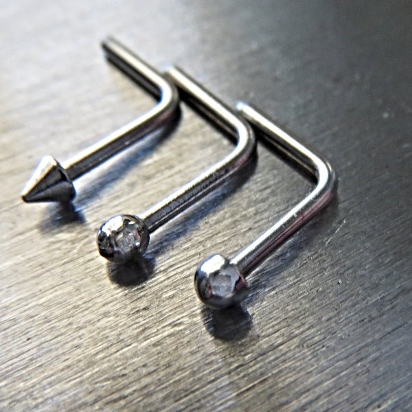 Set of THREE Surgical Steel Nose Studs, Basic Nose Rings - One Spiked, One Domed, and One Ball Stud, Classic and Durable
