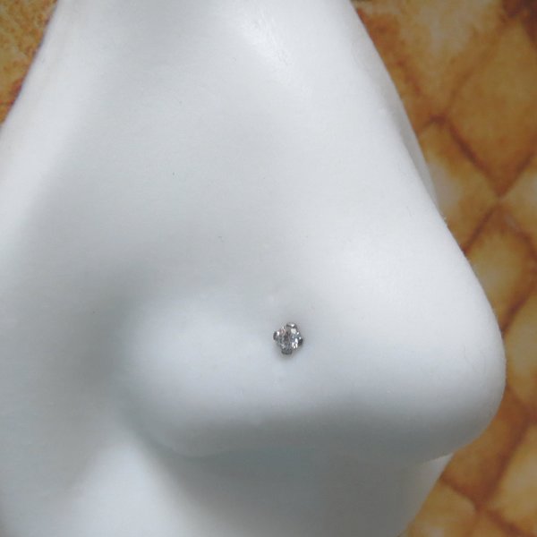 Cubic Zirconia Nose Stud in 316L Surgical Steel, 21g Post, Gemstone Nose Ring for Men and Women - Nose Screw, L-Bend, Straight, or Fishtail