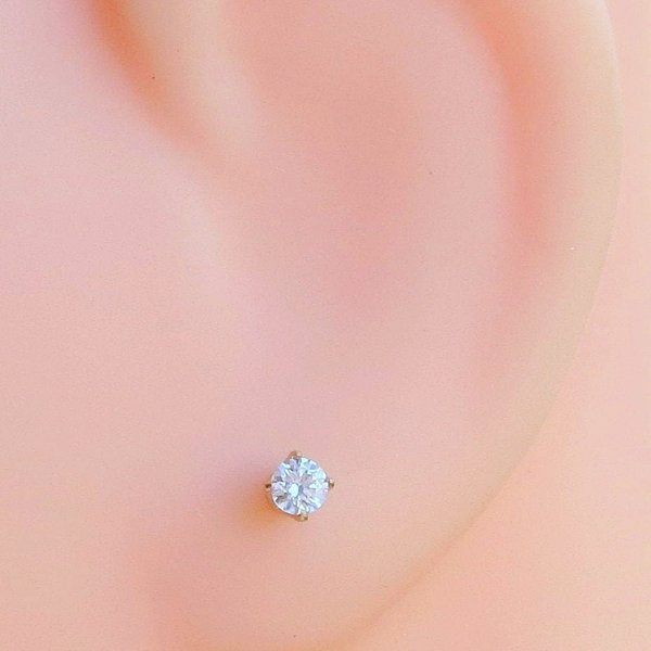 Small CZ Earrings; 3mm Round, Gold Filled Cubic Zirconia Cartilage Studs