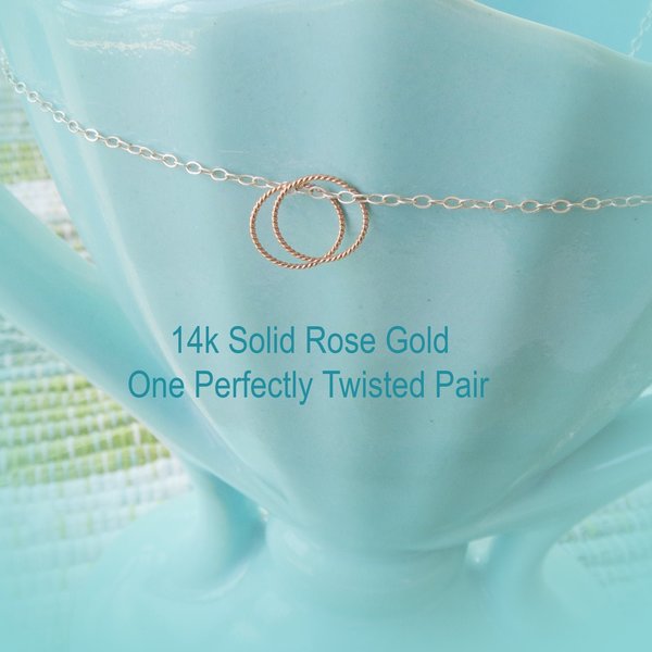 One Pair of Twisted 14k Rose Gold Earrings; Solid Gold Hoops for Lobes, Cartilage, Nose, or Other Piercings