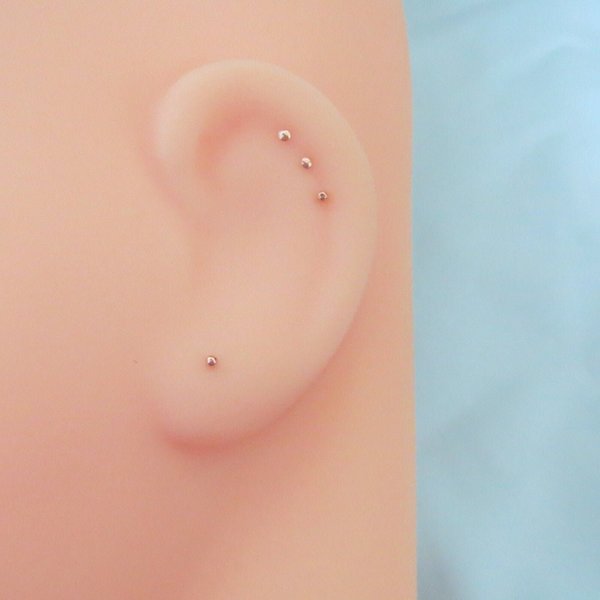 14k Rose Gold Filled TEENY TINY Flat or Ball Stud Earrings - Super Thin Post Earlobe or Cartilage Earring - Made in USA