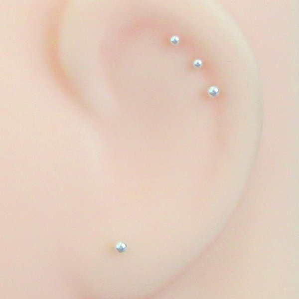 Tiny 925 Sterling Silver Ball Stud Post Earrings, Solid (Not Hollow) - Great For Lobe and Cartilage Piercings, Made in USA
