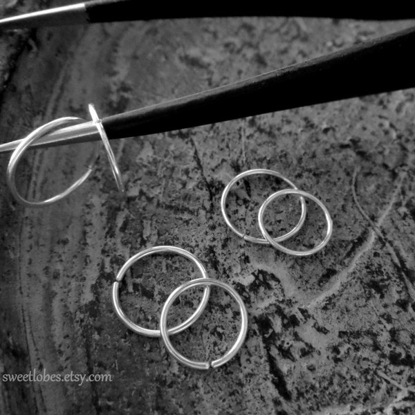 Argentium Silver Nose Ring, Skinny Seamless Hoop, 20, 22, 24, or 26g Cartilage, Nose, Lip, Helix Ring, Virtually Any Piercing! Made in USA