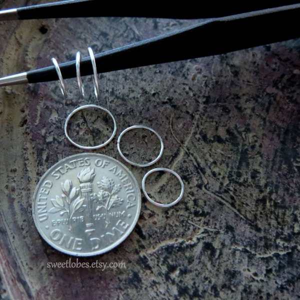 Sterling Silver Nose Ring, 20, 22, 24, or 26g Skinny Endless Hoop, Tiny Cartilage, Nose, Lip, Helix, Cartilage, Tragus Ring 100% Made in USA