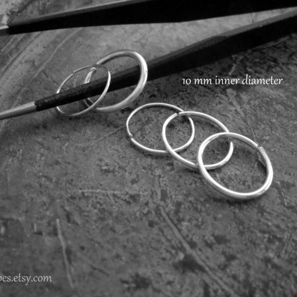 10mm 925 Solid Sterling Silver Endless Loop Ring for Earlobe, Cartilage - Choose Your Gauge (24, 22, 20, 18, or 16g); Made in the USA