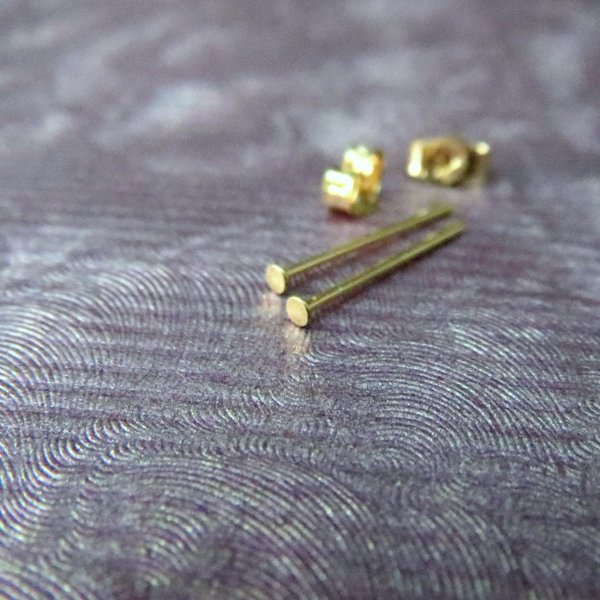 TEENY TINY Flat Gold Stud Earrings, 14k Solid Gold - Super Thin 24g Post, Single or Pair, Earlobe or Cartilage Earring, 100% Made in USA