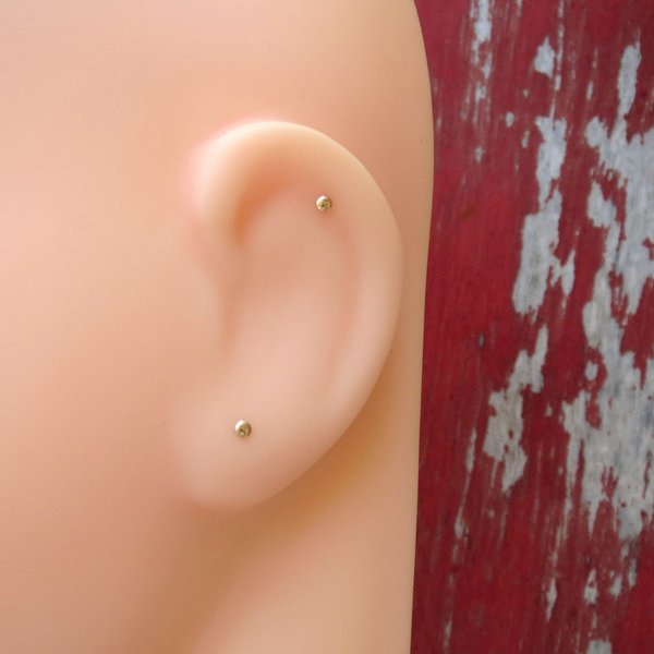 Tiny Flat Stud Earrings, 14k Gold Filled Unisex Studs, 21 Gauge Post  - Single Stud or Pair, Earlobe or Cartilage Earring - 100% Made in USA